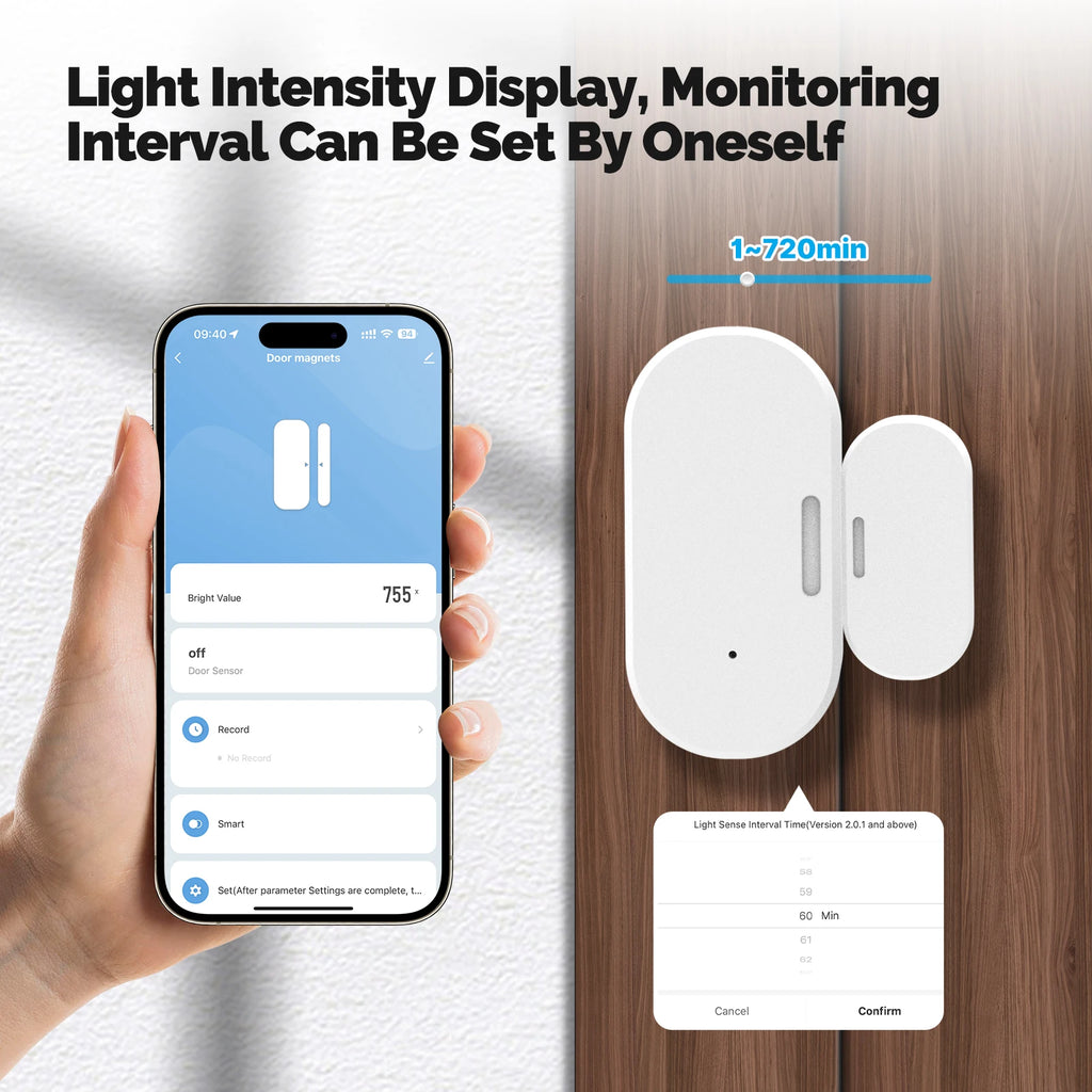 MOES Tuya ZigBee Smart Door Window Sensor with Light Detection Wireless Magnetic Contact Alarm App Open Close Alert Security