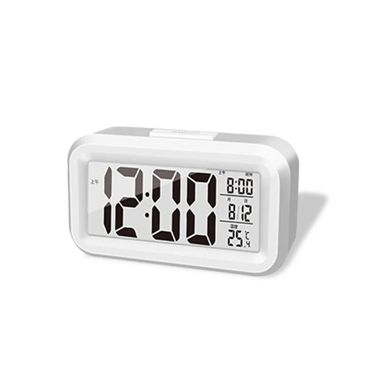 Smart Digital Alarm Clock Black White LCD Display with Temperature Calendar Timer Led Light for Bedroom Office (Without Battery)