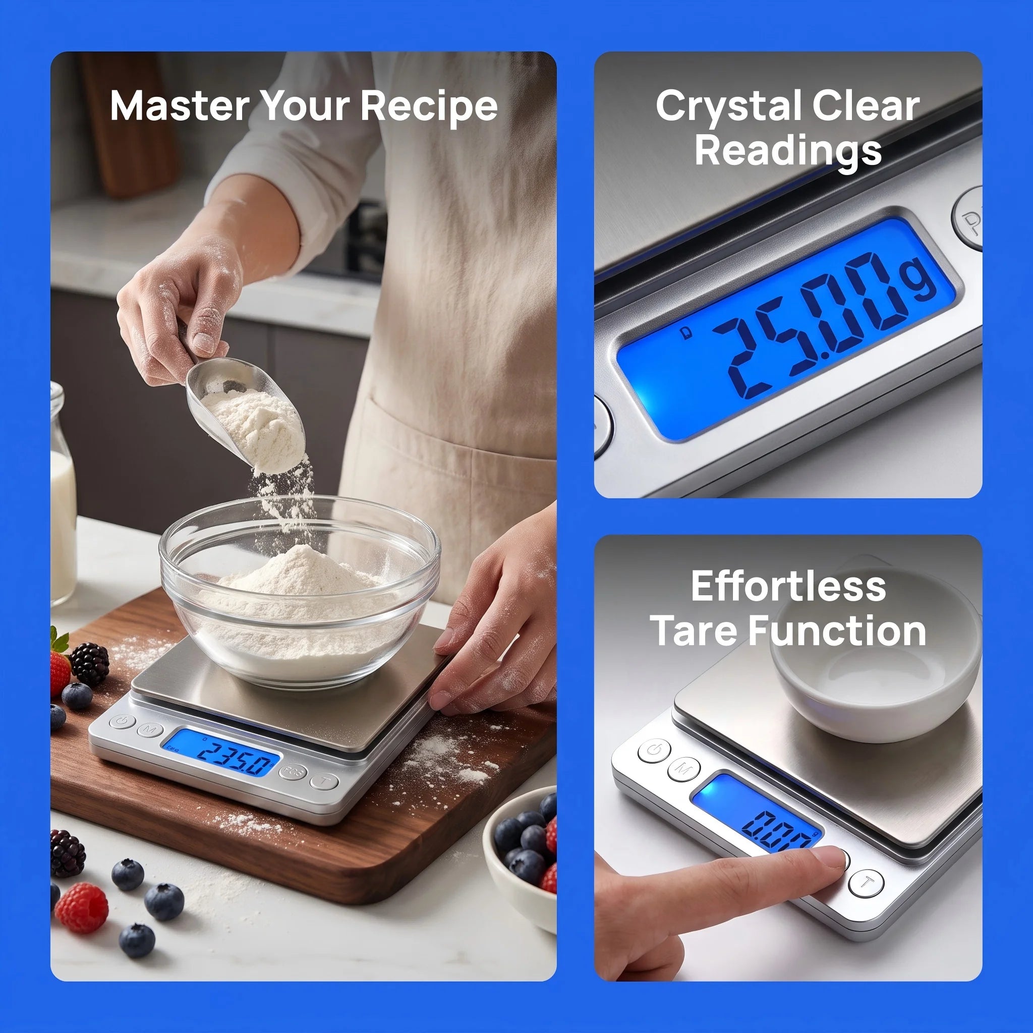 Digital Kitchen Scale, Stainless Steel Food Scale with LCD Display, Accurate Weight for Precise Cooking and Diet Weighing