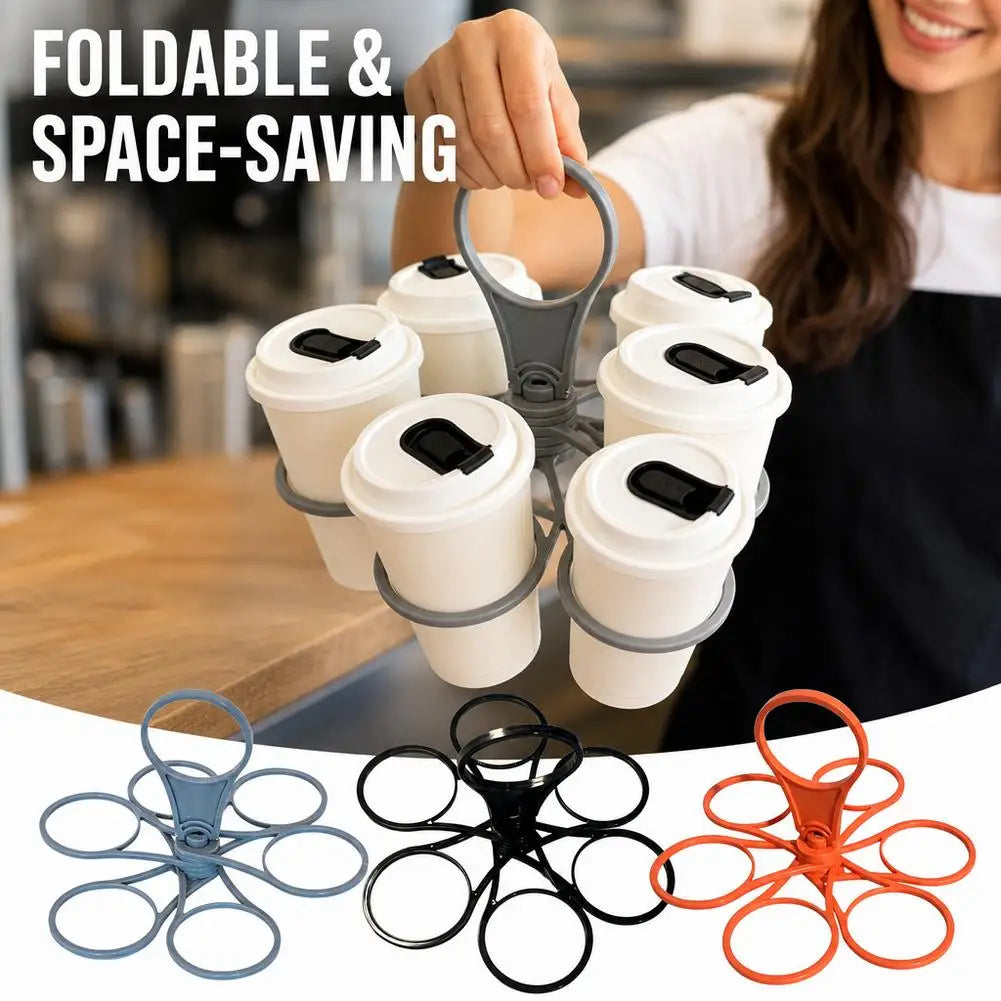 1PCS 6-Slot Portable Drink Holder Folding Beverage Tray with Handle Pocket-Sized for Outdoor Picnics Party Reusable Cup Holder