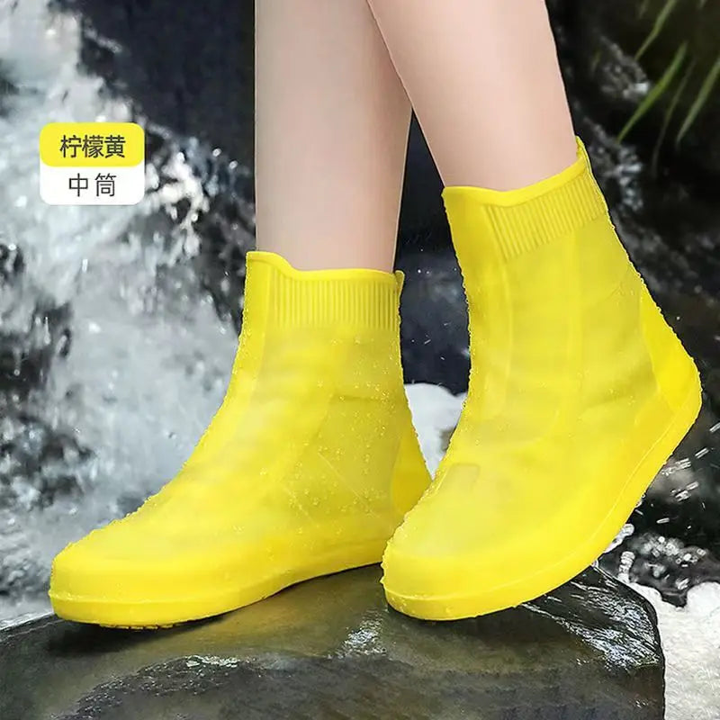 Waterproof Silicone Shoe Cover High Top Rain Boots Cover Non Slip Overshoes Unisex Rubber Water Resistant Footwear Rainy Day