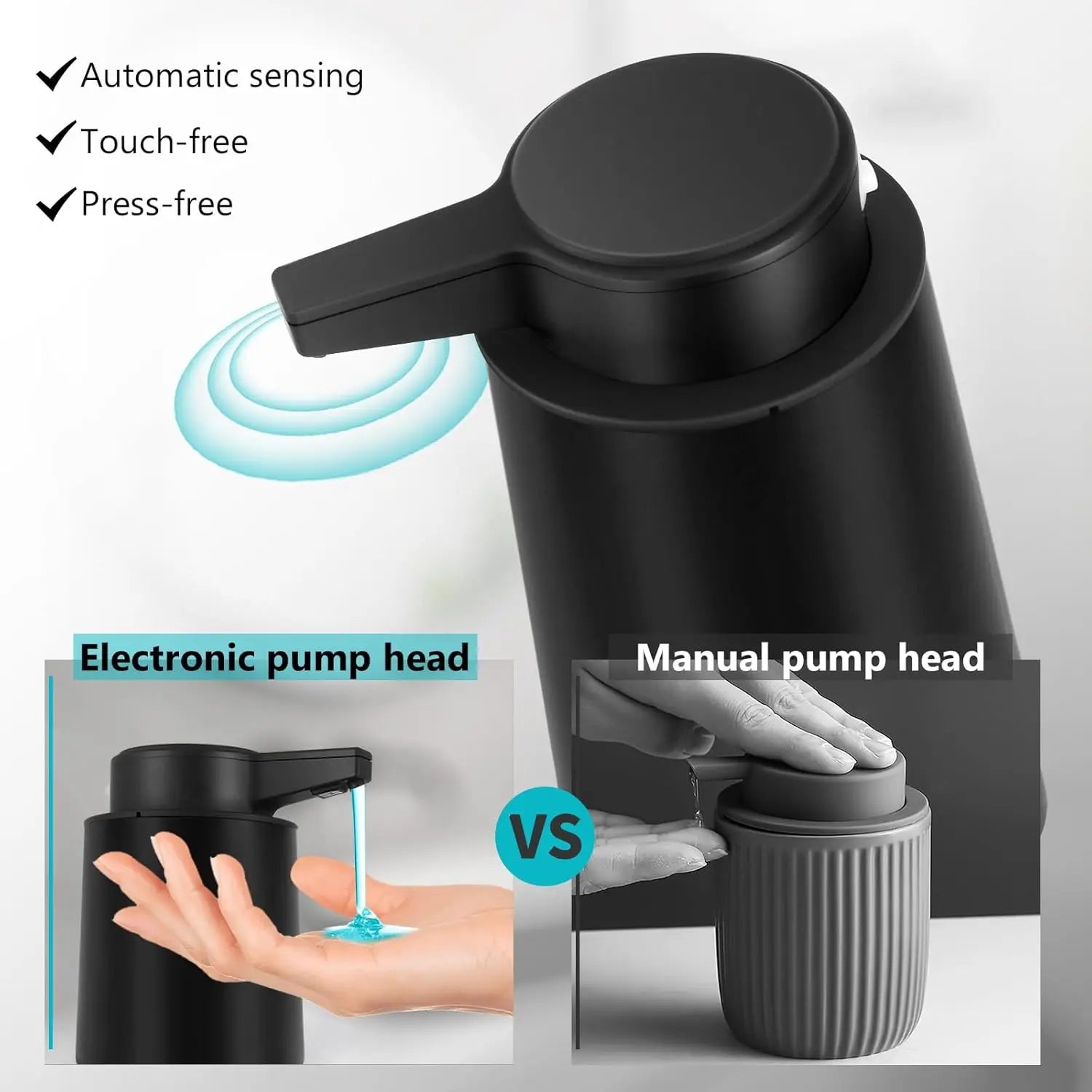 Automatic Soap Dispenser Liquid Touchless: 9oz Plastic Black 3-Level Adjustable Modern Rechargeable Electric Smart Auto Soap Dis