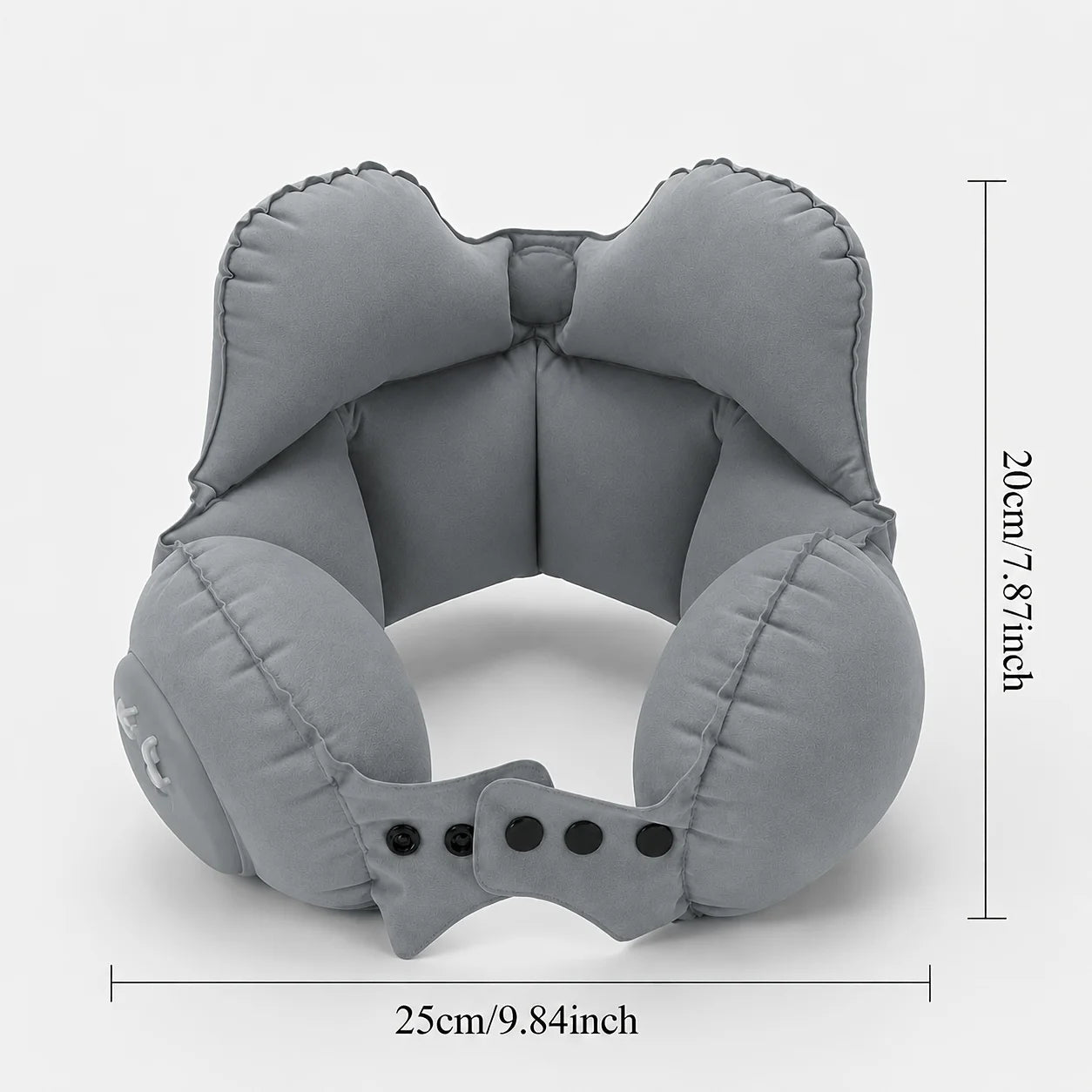 Inflatable travel neck pillow, providing head and neck support for long flights and office naps. Compact and lightweight.