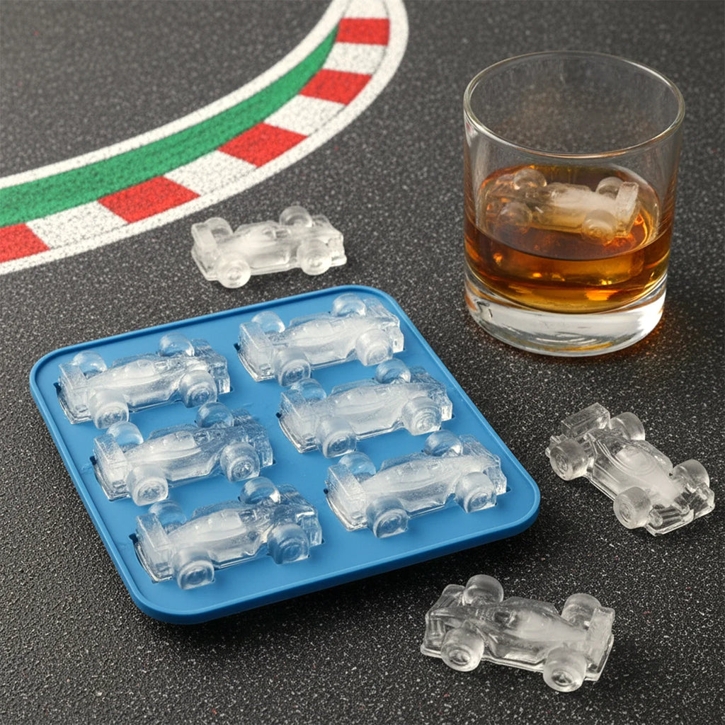 6-Cavity 3D Race Car Silicone Ice Mold Grand Prix Style Ice Cube Tray Chocolate Mould DIY Baking Tool for Tumbler BPA Free