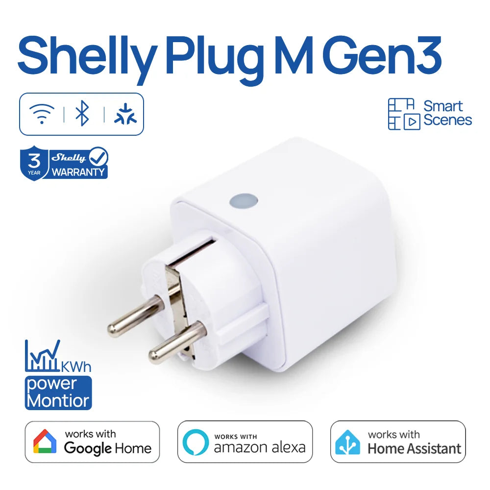 Shelly Plug M Gen3 WiFi Smart Plug 13A 3000W Matter Power Energy Monitoring Protection Overheating Overvoltage Overcurrent