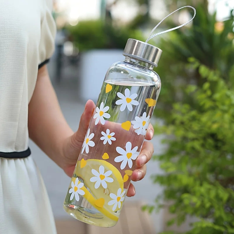 18.6 oz floral print sports water bottle, portable, leak-proof, and insulated, perfect for travel and outdoor activities.