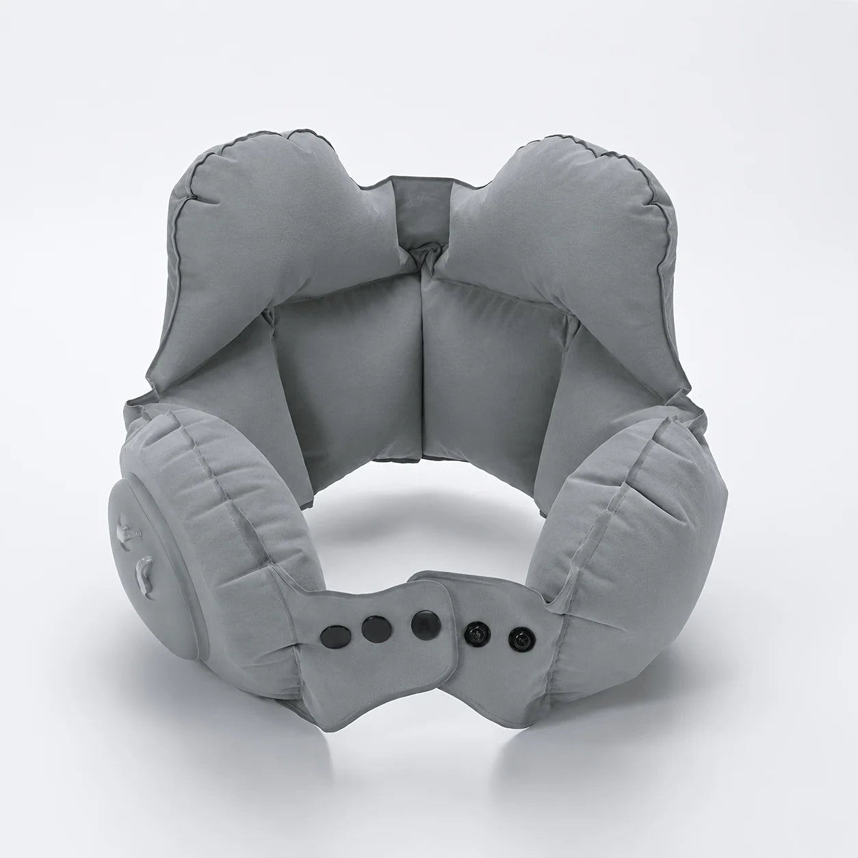 Inflatable travel neck pillow, providing head and neck support for long flights and office naps. Compact and lightweight.