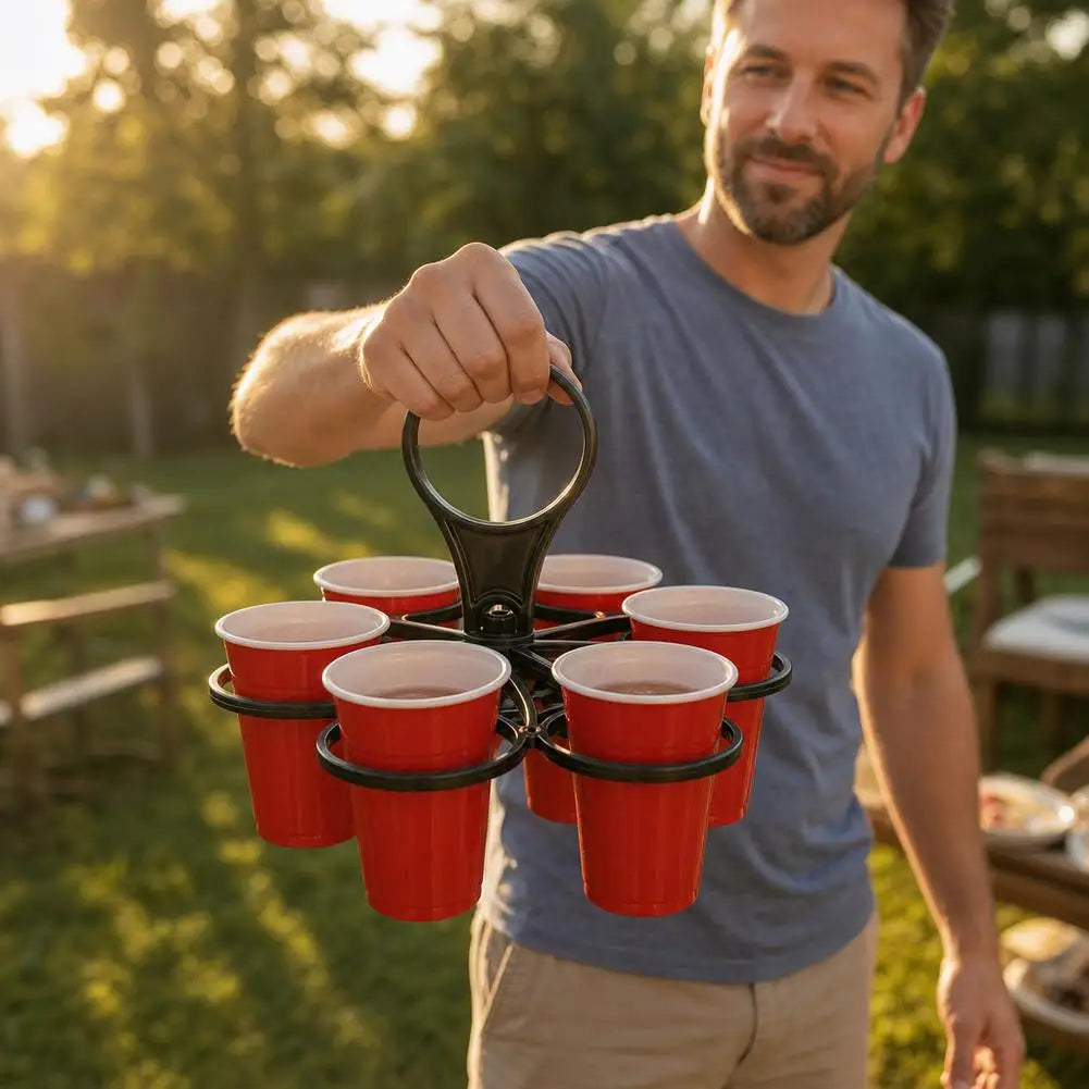 1PCS 6-Slot Portable Drink Holder Folding Beverage Tray with Handle Pocket-Sized for Outdoor Picnics Party Reusable Cup Holder