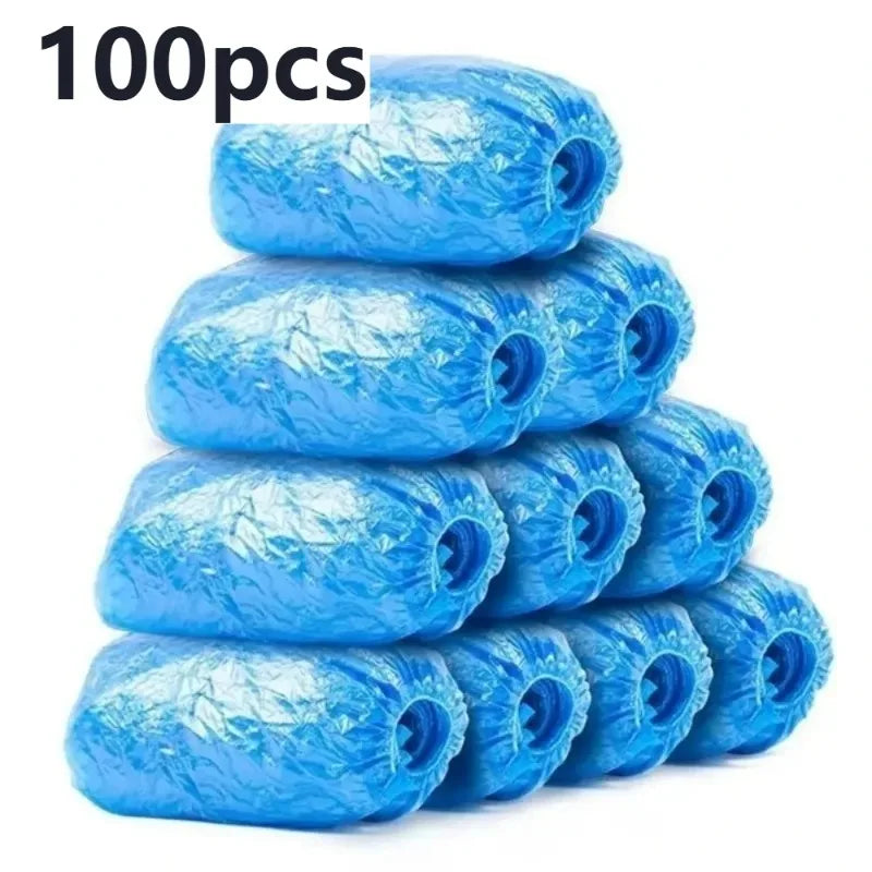 100 PCS Disposable Waterproof Shoe Covers Plastic Non Slip Foot Protectors Indoor Outdoor PE Padded Boot Covers