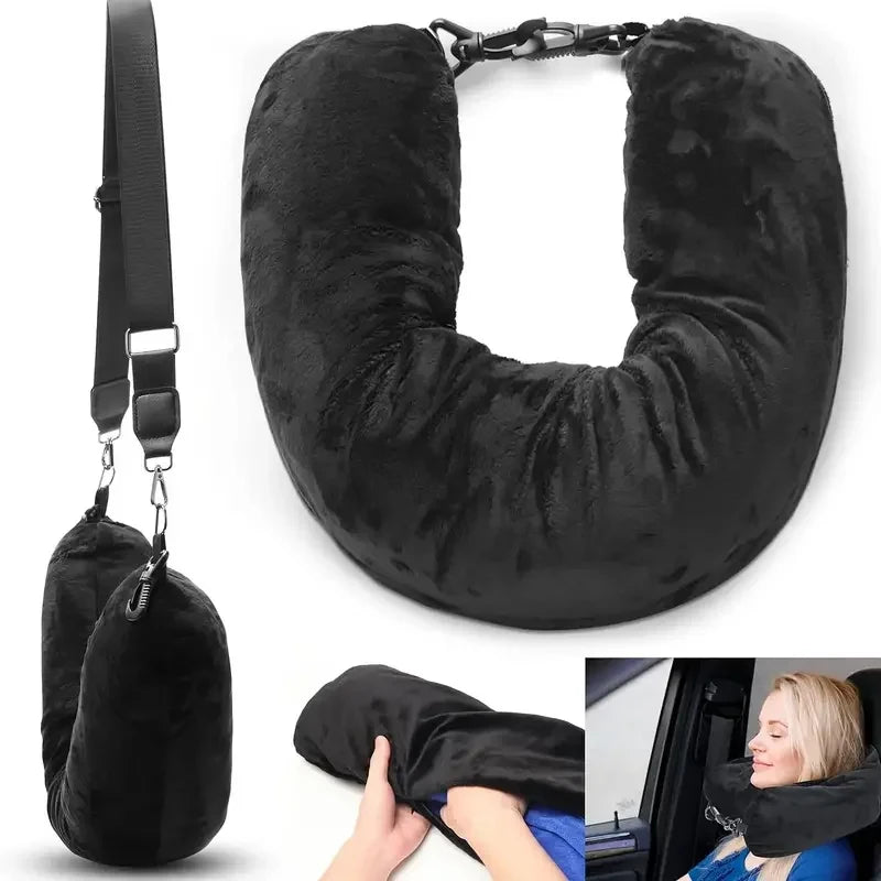 Travel Neck Pillow – Comes With an Adjustable Soft Wool Cover Can Be Stuffed With Clothes for Added Comfort