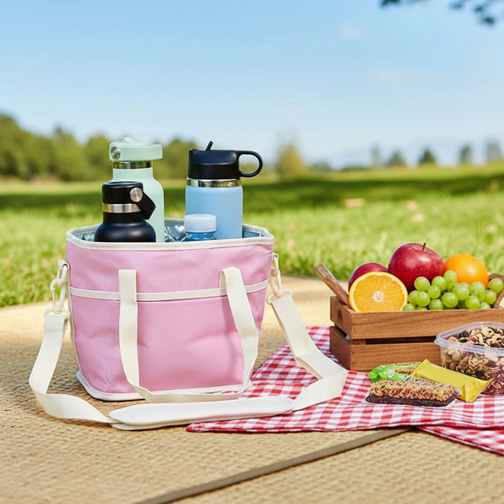 Reusable Drink Carrier With Handle,4 Cup Water Bottle Holder With Strap & Adjustable Dividers Portable Foldable Water Bottle Bag