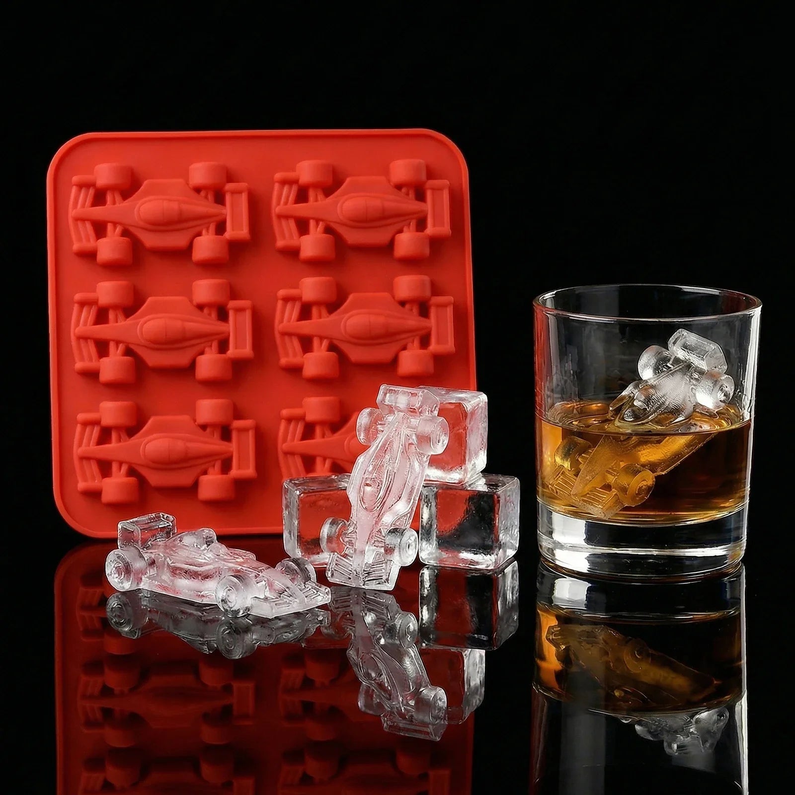 6-Cavity 3D Race Car Silicone Ice Mold Grand Prix Style Ice Cube Tray Chocolate Mould DIY Baking Tool for Tumbler BPA Free