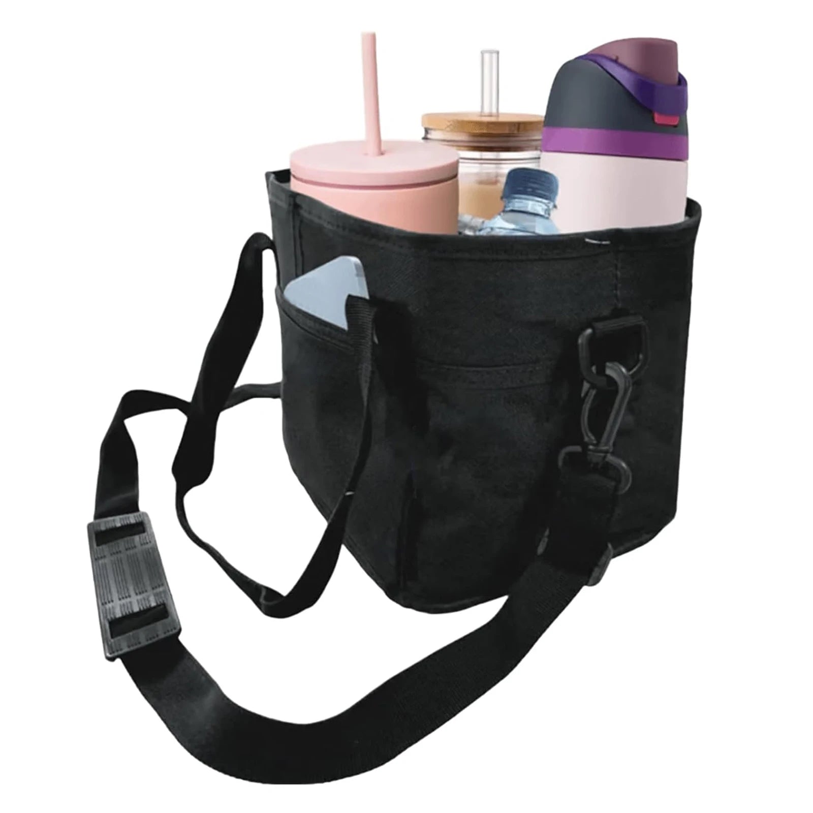 Reusable Drink Carrier With Handle,4 Cup Water Bottle Holder With Strap & Adjustable Dividers Portable Foldable Water Bottle Bag