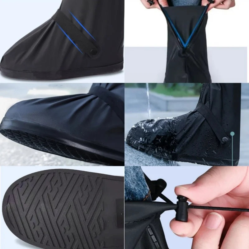 Waterproof Rain Water Boot Shoes Cover Cycling Hiking Anti-Slip PU Leather Overshoes Reusable Rain Snow Wet Sand Shoes Protector