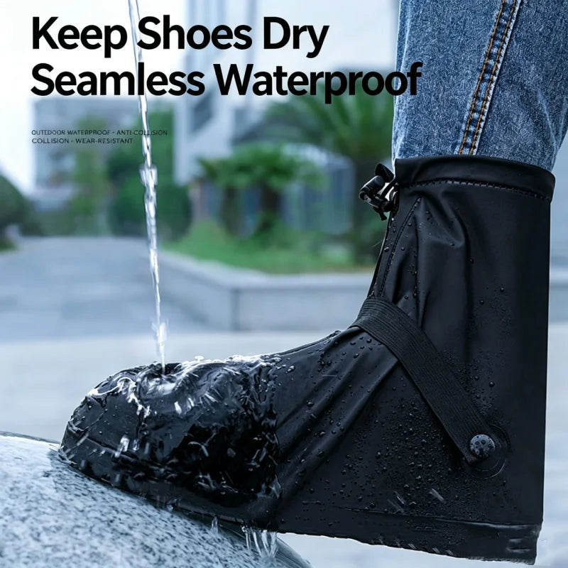 Waterproof Rain Water Boot Shoes Cover Cycling Hiking Anti-Slip PU Leather Overshoes Reusable Rain Snow Wet Sand Shoes Protector