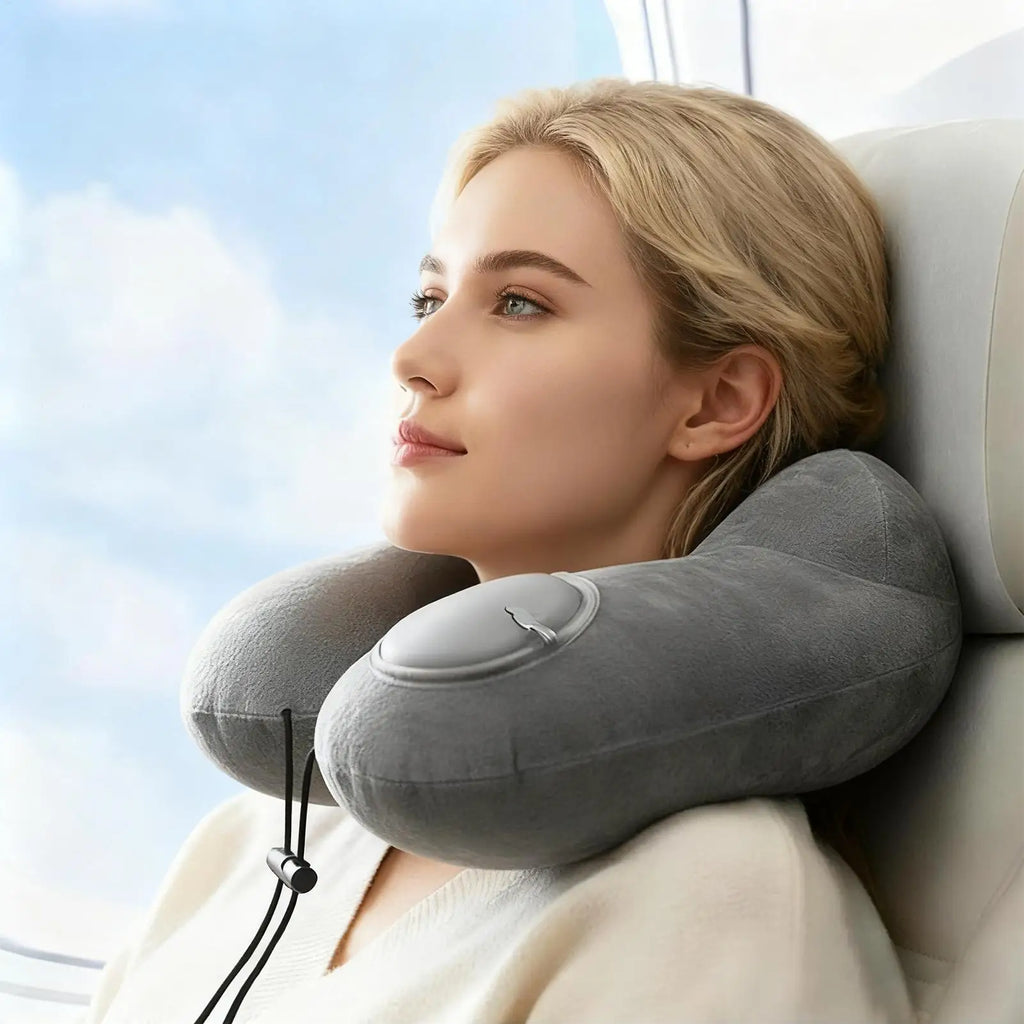 Travel Neck Pillow  Inflatable U Shape Neck Support Pillow Plush Sleeper for Travel Sleeping Napping Bedroom Airplane Office