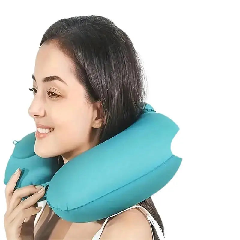 Portable Self-Inflatable U-Shaped Neck Pillow Foldable Washable Travel Neck Support Pillow Lightweight Compact Storage Pillow fo