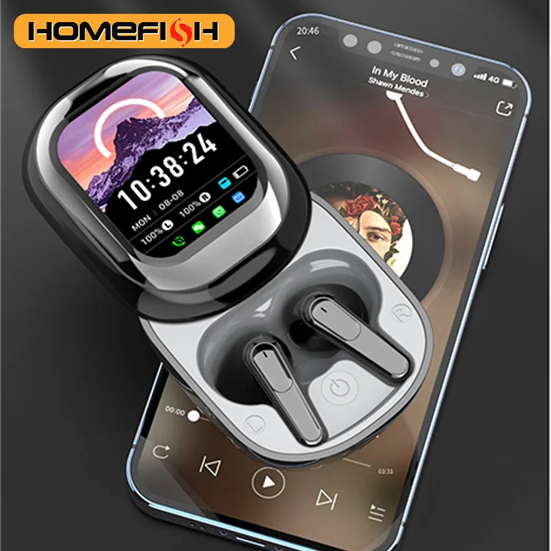 SE-ONE Smart Headphones with LED Full-Color Sliding Touch Screen Support Wireless TWS Headphones for Receiving APP Information.